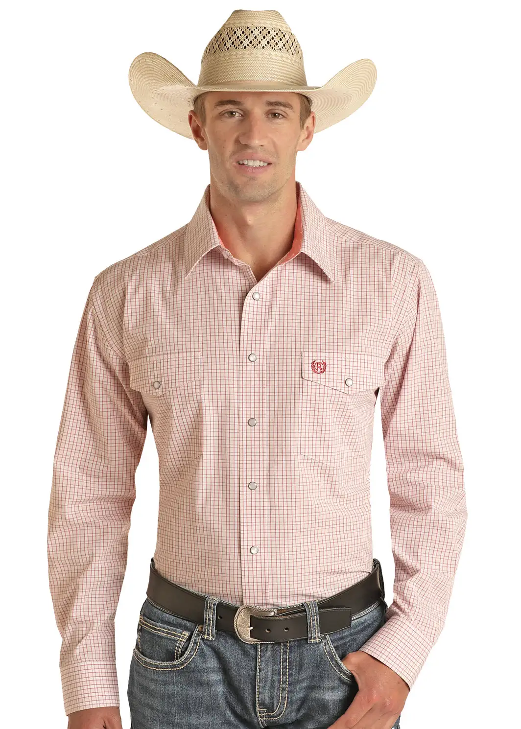 Panhandle Slim® Men's Peach Check Long Sleeve Snap Front Western Shirt 1 Panhandle Slim® Men's Peach Check Long Sleeve Snap Front Western Shirt