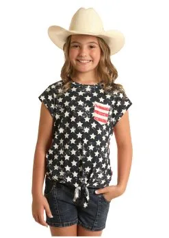 Panhandle Slim® Girl's Rock N Roll Flag Print Tee Shirt