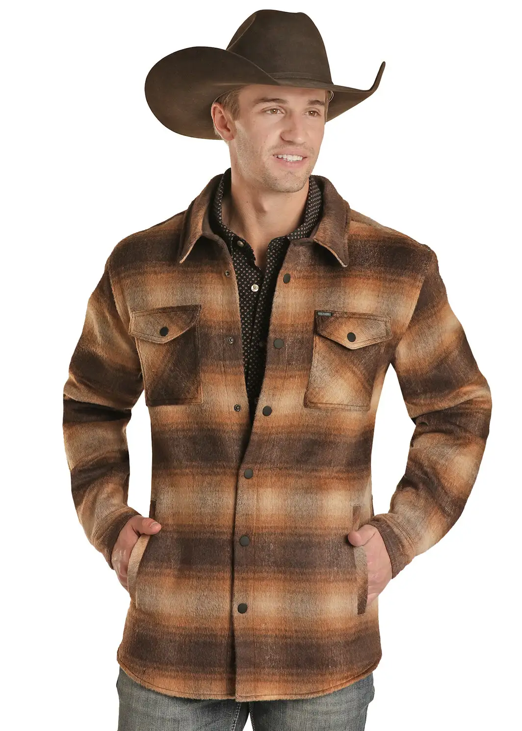 Panhandle Slim® Men's Rock & Roll Brown Plaid Snap Front Shirt Jacket 1 Panhandle Slim® Men's Rock & Roll Brown Plaid Snap Front Shirt Jacket