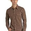 Panhandle Slim® Men's Rock N Roll Brown Medallion Vintage Long Sleeve Snap Front Western Shirt