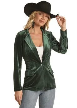 Panhandle Slim® Women's Single Button Green Velvet Western Blazer