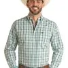 Panhandle Slim® Men's Rock N Roll Turquoise Plaid Long Sleeve Button Front Western Shirt