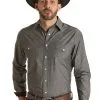 Panhandle Slim® Mens Dobby Charcoal Long Sleeve Snap Front Western Shirt