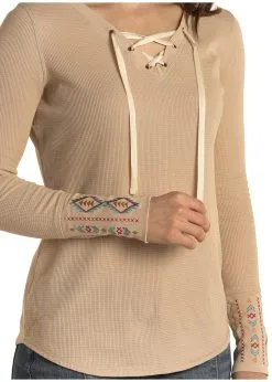 Panhandle Slim® Women's Laced Neck Long Sleeve Thermal Top -Leather Wallet Shop WLWT22R0I0 B