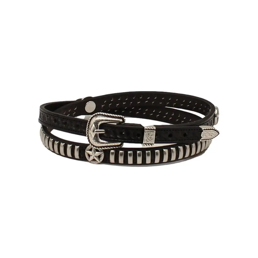 M&F Western M&F® Black Leather Oblong Nailhead Star Western Hat Band 1 M&F Western M&F® Black Leather Oblong Nailhead Star Western Hat Band