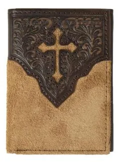 M&F Western M&F® Men's Nocona Brown Embossed Cross Trifold Leather Western Wallet